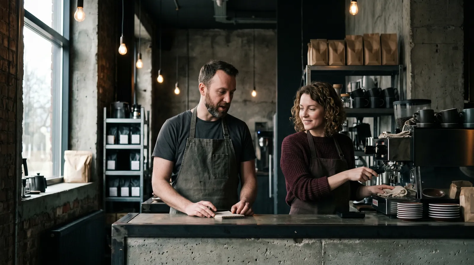 Founders working behind the café counter